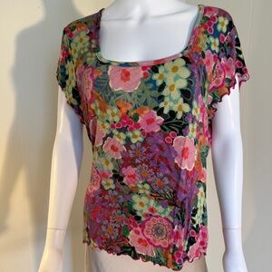 Natural Life XL Ruffle Sleeve Floral Multi Colored T-shirt